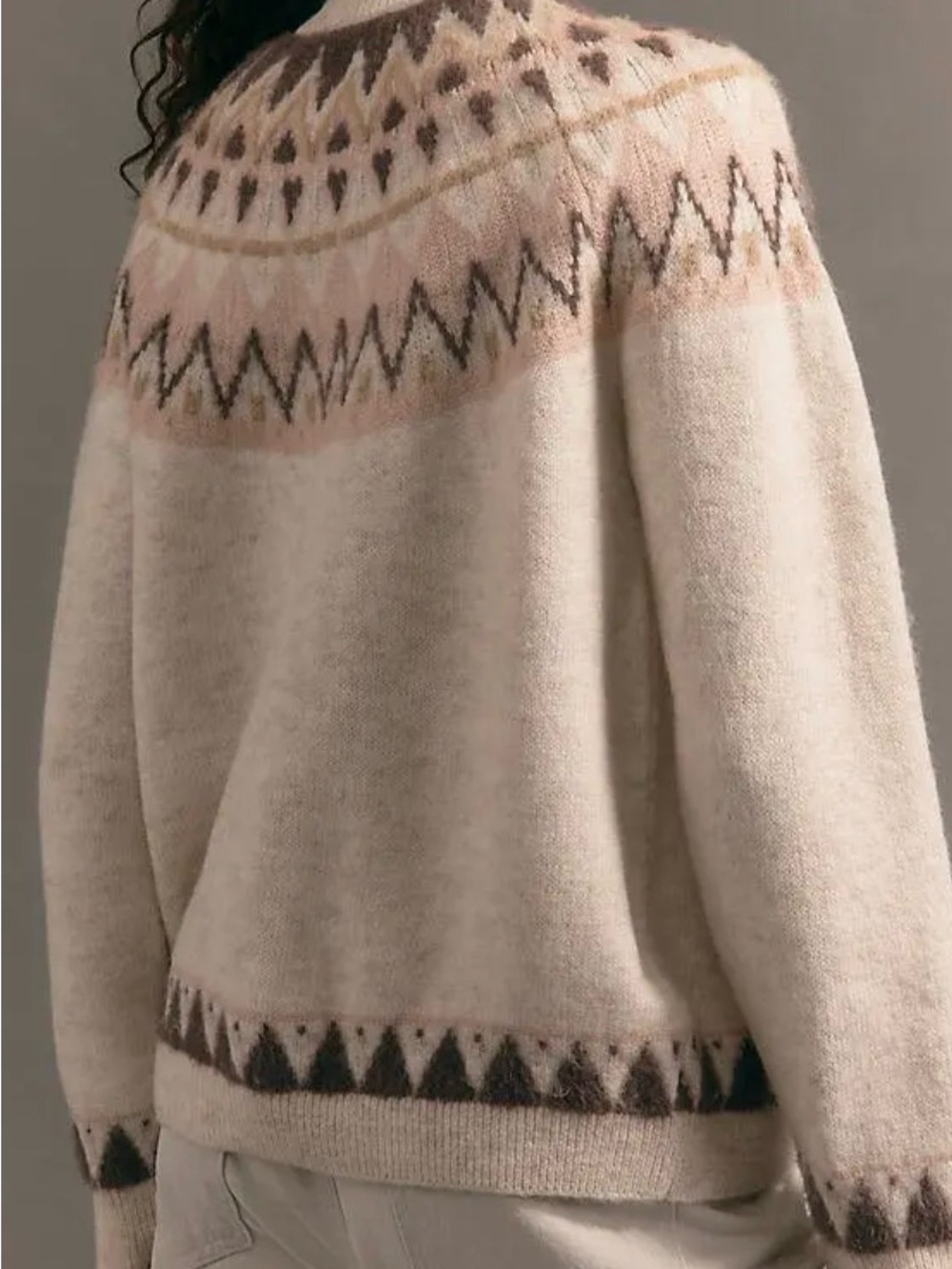 Pilcro Crew-Neck Cozy Fairisle Cardigan Sweater Large